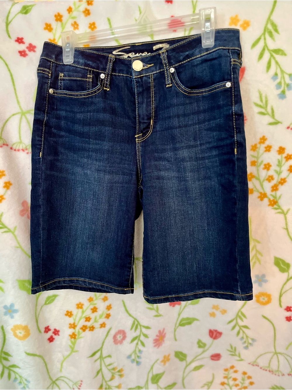 Seven7 Sunset Bermuda Dark Wash  Denim Jean Shorts